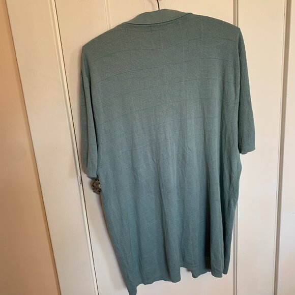 Paul Fredrick XL Button Up Knit Shirt Blue 100% Silk Short Sleeve Windowpane - Picture 3 of 5